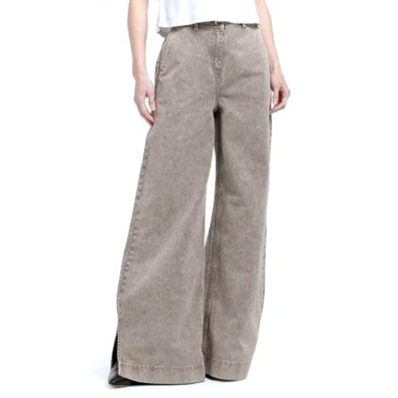 Toccin Pants - TOCCIN Eileen Wide Leg Denim Pants Desert Gray Side Slit Size 2 NWT $395